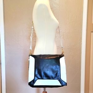 Badgley Mischka Large Leather Crossbody Purse Black & White